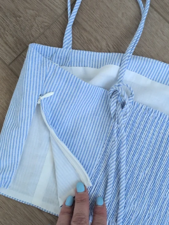 Light Blue Striped Maxi Skirt & Top- Classic A-Line Summer Style - Picture 3 of 8